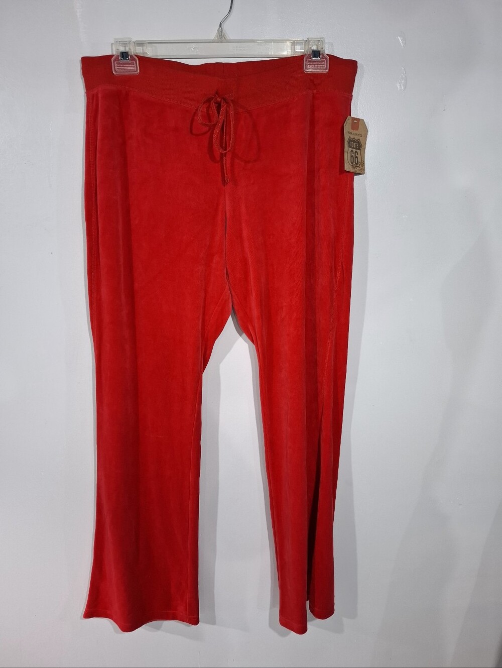NWT Route 66 Red Velvet Velour Track Pants XL Y2K Lounge Sweatpants Sz XL